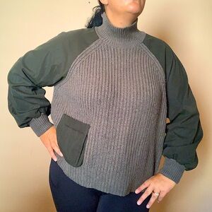 ZARA💚army khaki olive green oversized knit turtle neck with material sleeves